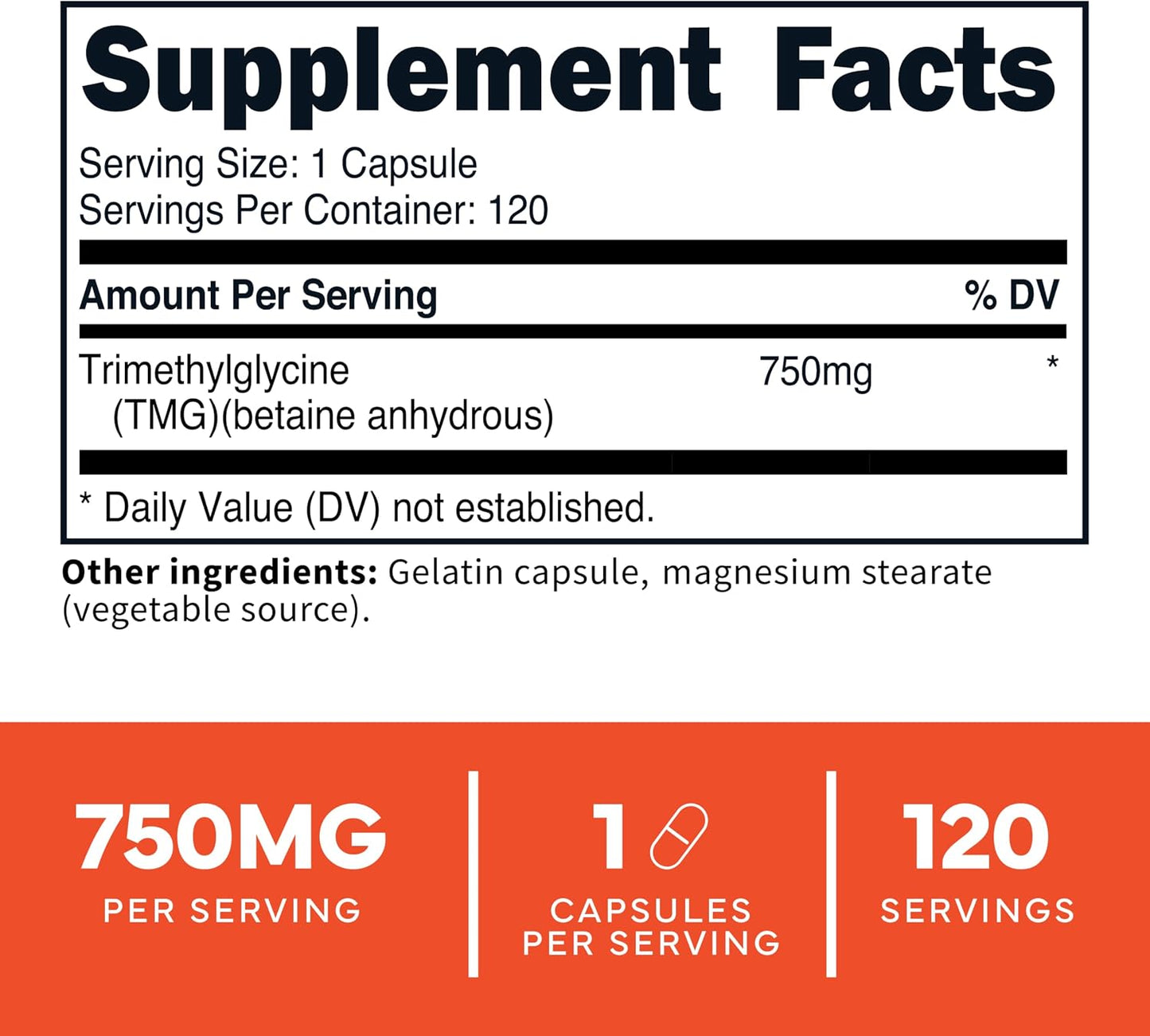 Type Zero Clean TMG Trimethylglycine Capsules (120 Capsules) - Non-GM, Gluten-free - görsel 2