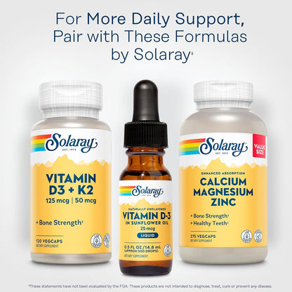 SOLARAY Vitamin D3 Liquid Drops – 25 mcg (1000 IU) – Enhanced Absorption, Naturally Unflavoured, 500 Servings, 15 ml