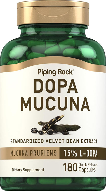 Piping Rock DOPA Mucuna Capsules, 180 Capsules – 15% L-DOPA Mucuna Pruriens Extract