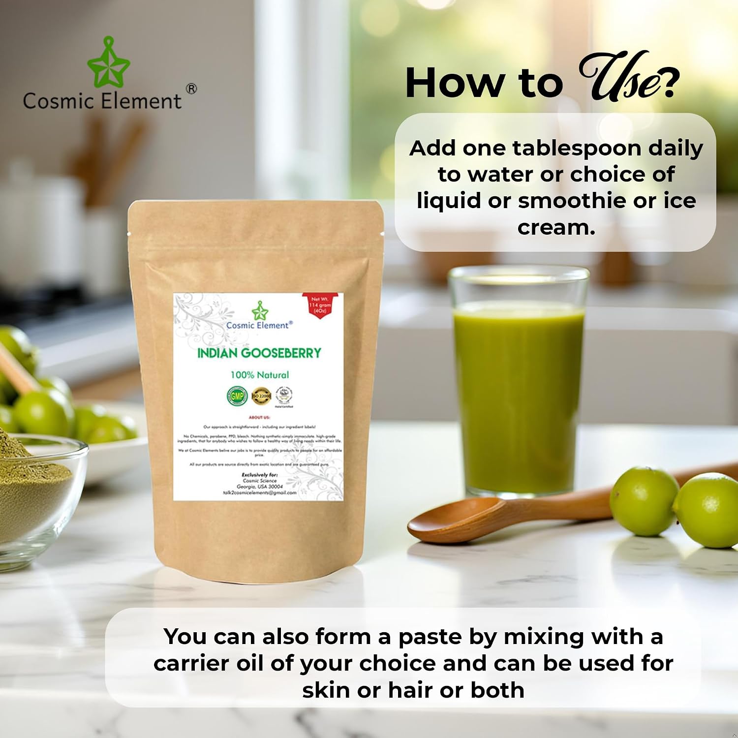 Cosmic Element 100% Pure Organic Amla Powder – Rich in Vitamin C, 113 g - görsel 6