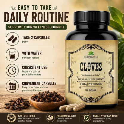 Cloves Capsules – Natural Dietary Supplement for Bone, Digestive & Antioxidant Support (100 Capsules)