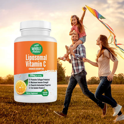Whole Nature Liposomal Vitamin C 1200mg - High Absorption Vegan Capsules with Sunflower Lecithin - 180 Capsules