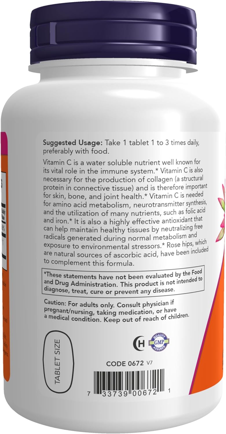 NOW Foods Vitamin C-500 with Rose Hips | 250 Tablets | Food Supplement - görsel 3