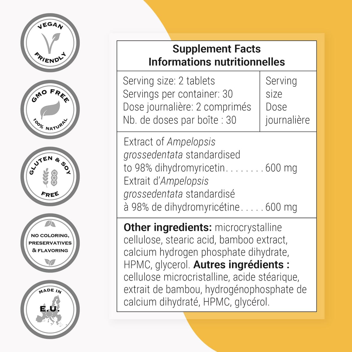 Supersmart – Dihydromyricetin 600mg per Day (High Purity) – DHM 98% Dihydromyricetin Supplement – Ampelopsis Grossedentata Extract | Non-GMO & Gluten-Free – 60 Tablets - görsel 4