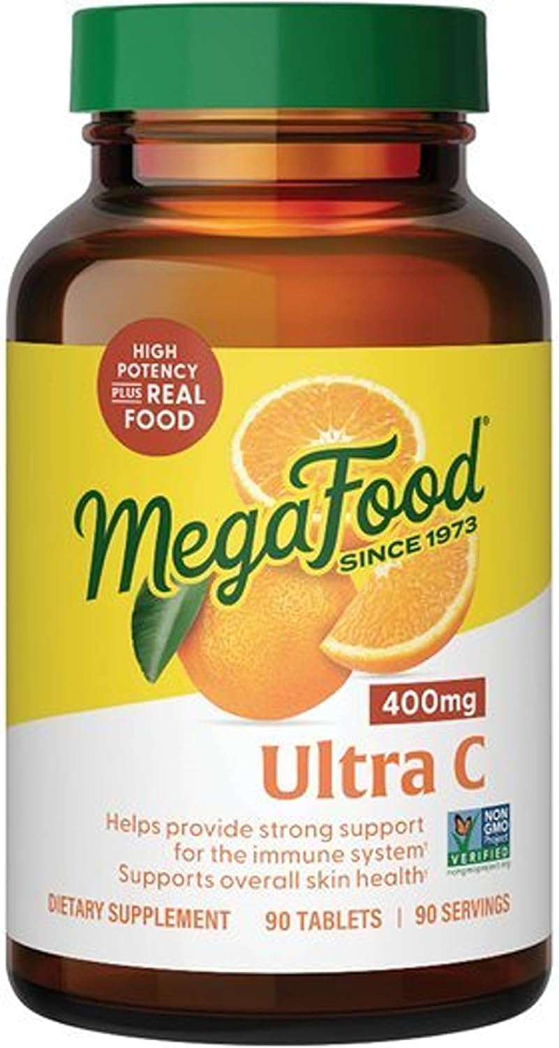 MegaFood Ultra C 400 mg – Vegan Vitamin C Immune Support Supplement with Real Food – 90 Tablets - görsel 1