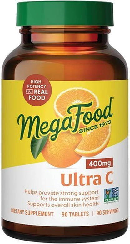 MegaFood Ultra C 400 mg – Vegan Vitamin C Immune Support Supplement with Real Food – 90 Tablets