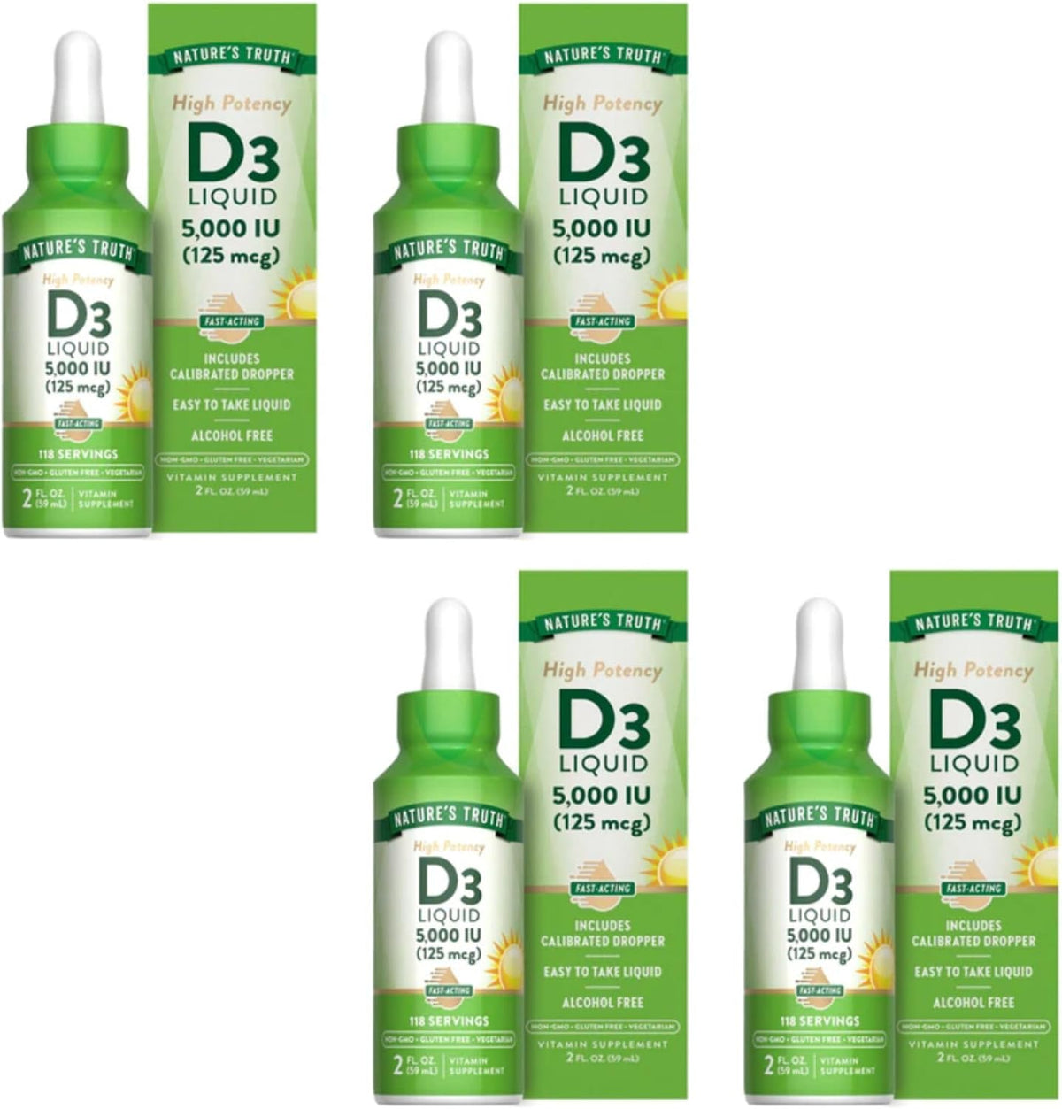 Nature's Truth Vitamin D3 5000 IU High Strength Liquid Supplement - 60ml (4 Pack) - görsel 1