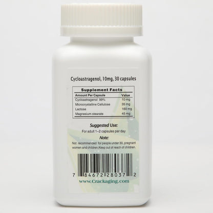 Crackaging Cycloastragenol 98% Telomerase Activation 10mg 30 Vegetarian Capsules