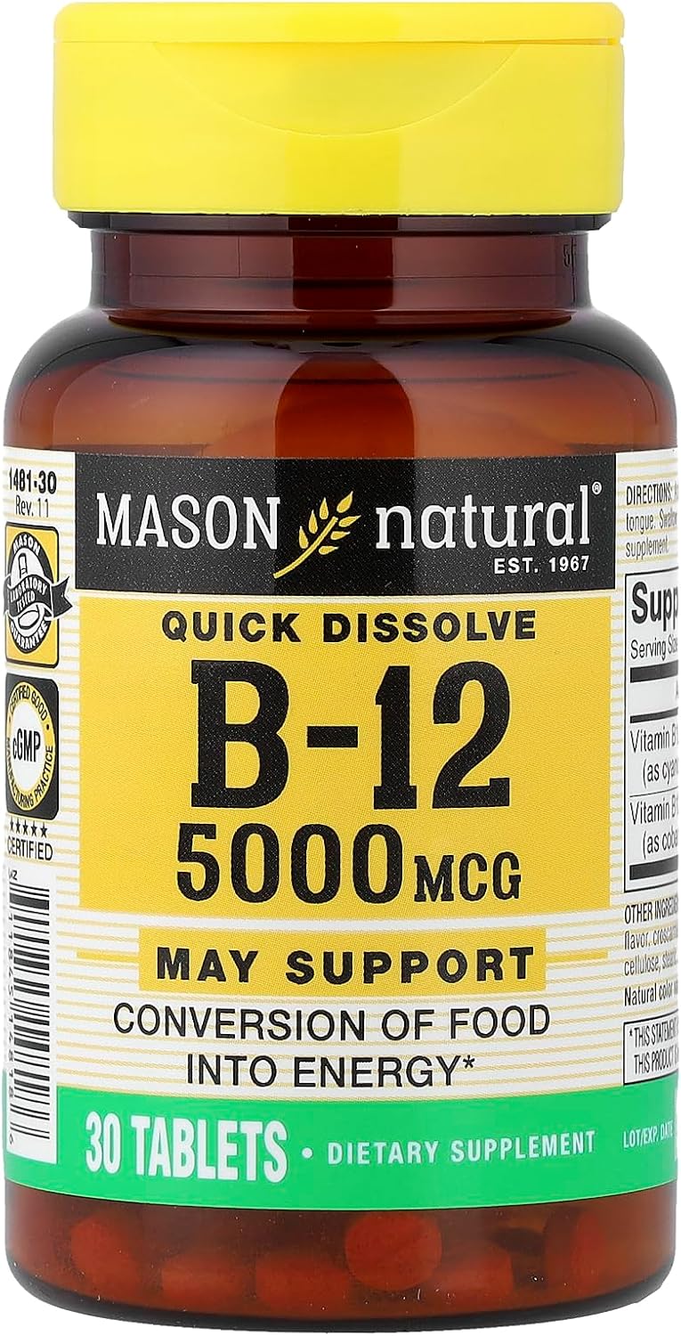 MASON NATURAL Quick Dissolve, Vitamin B12, 5,000 mcg, 30 Tablets - görsel 1