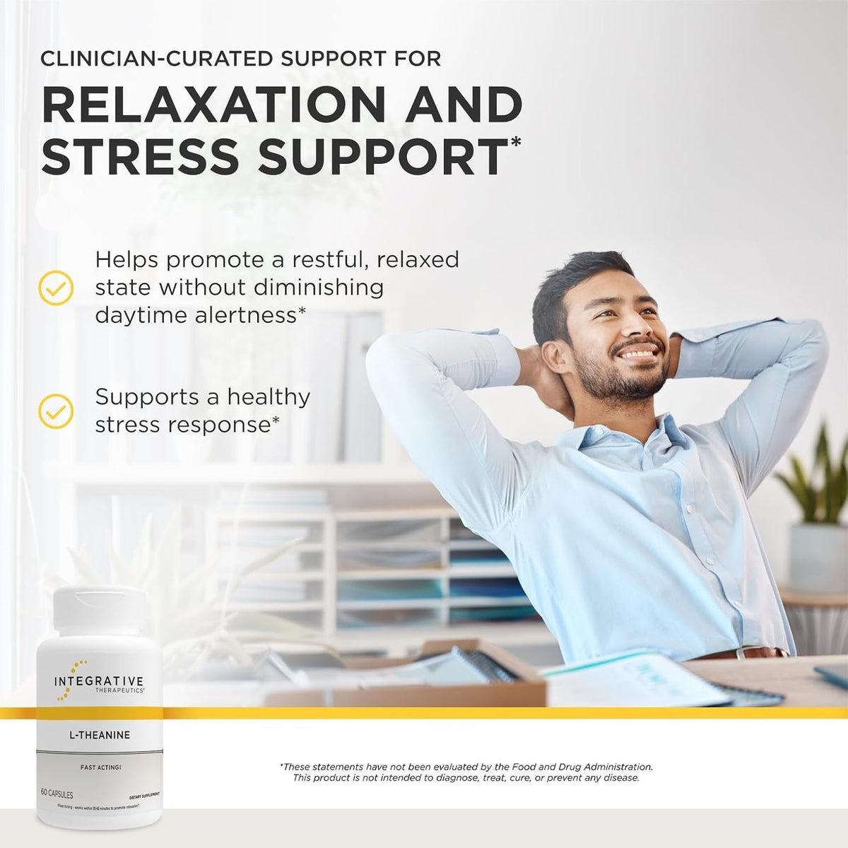 Integrative Therapeutics L-Theanine - Amino Acid Supplement for Stress & Relaxation Support - Vegan, Gluten-Free & Dairy-Free - Third-Party Tested - 60 Capsules - görsel 2