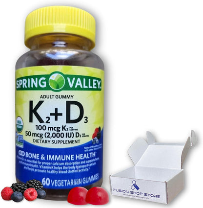 Fusion Shop Store Vitamin D3 and K2 Gummies for Adults – 60 Gummies