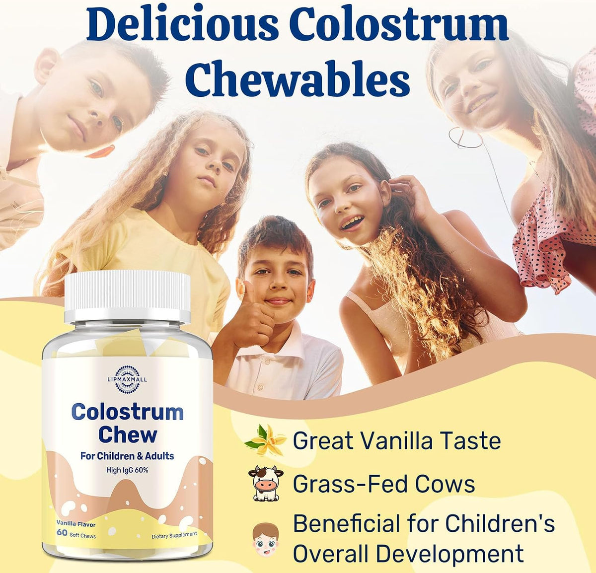 Bovine Colostrum Chews Supplement with 60% IgG - Immune & Gut Support, Grass-Fed, Vanilla Flavour, 60 Soft Chews - görsel 6