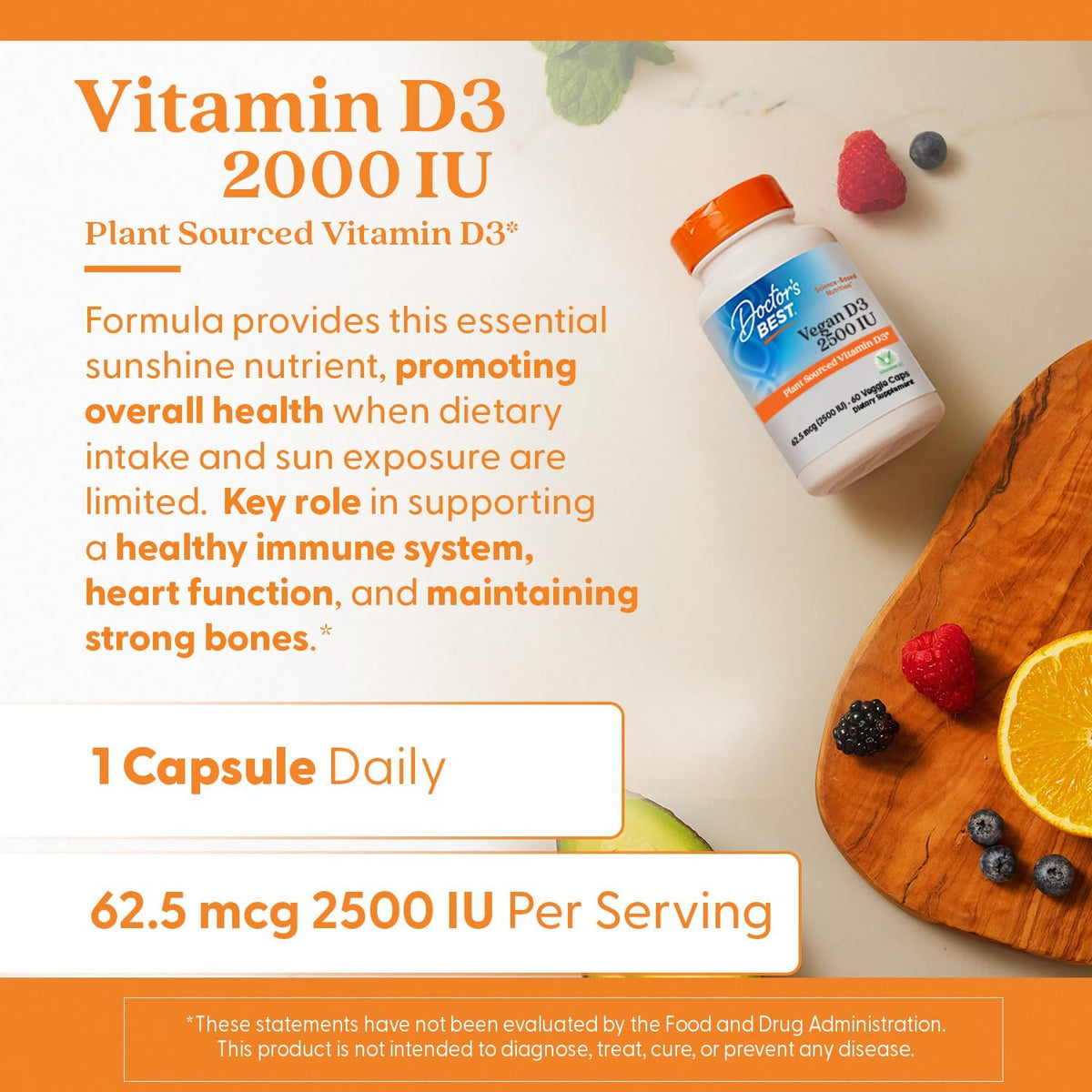 Doctor's Best Vegan Vitamin D3 2500 IU - 60 Veggie Capsules - görsel 4