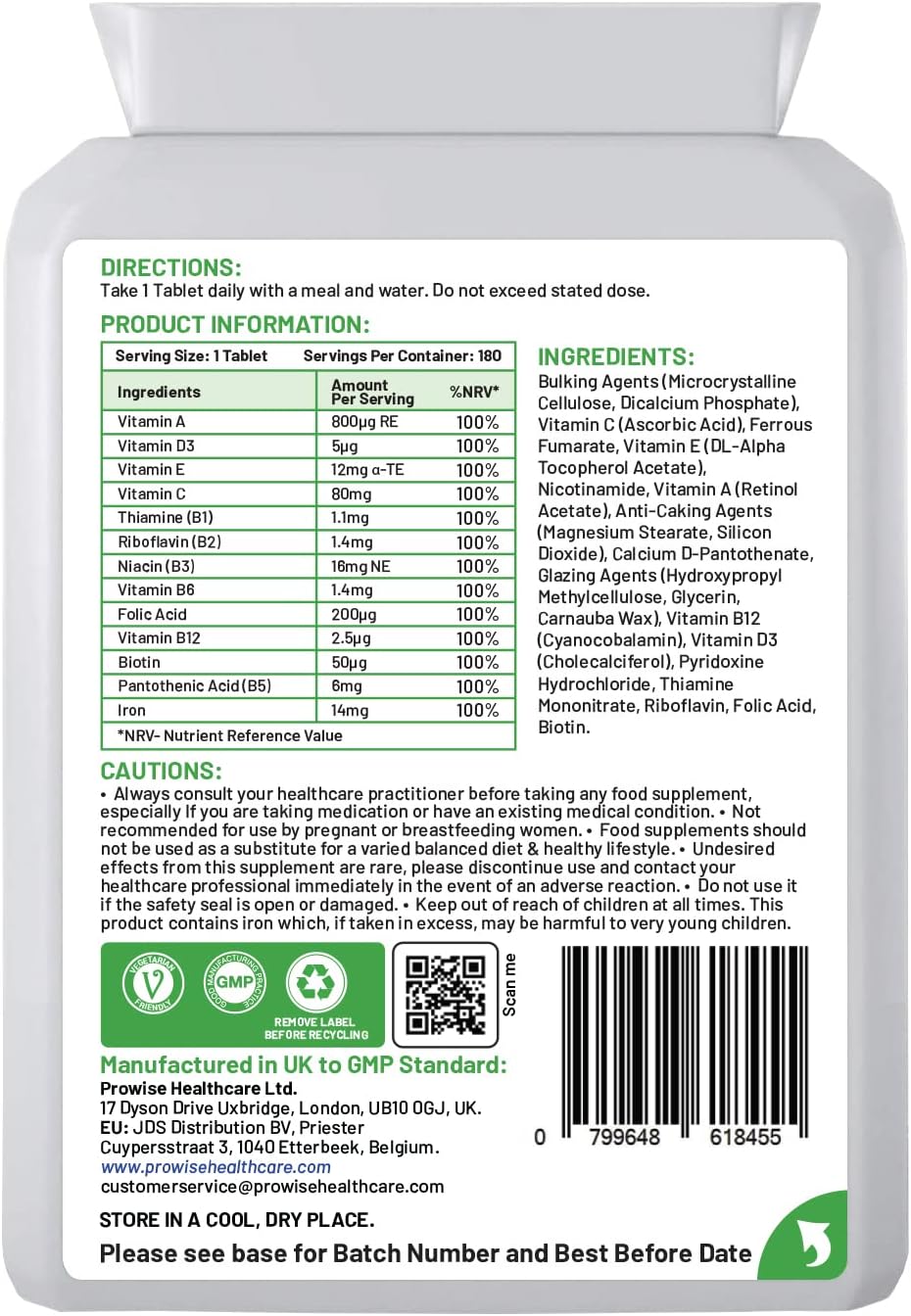 Multivitamin & Iron 180 Tablets (6 Month Supply) – Immune Support Supplement by Prowise Health care - görsel 2