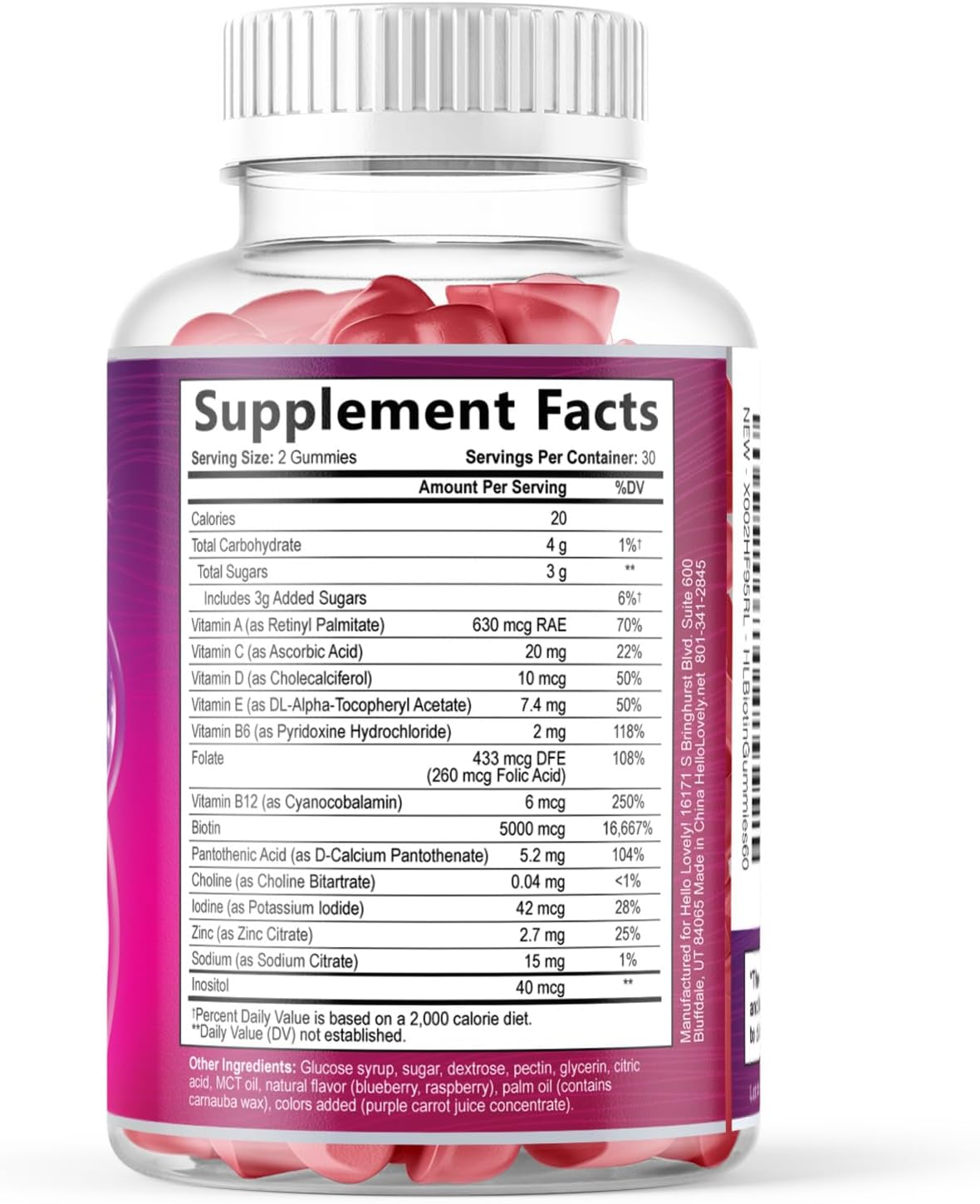 Hello Lovely Hair Vitamins Gummies – Biotin 5000 mcg with Vitamins E and C for Hair, Skin and Nails – 60 Gummies - görsel 9