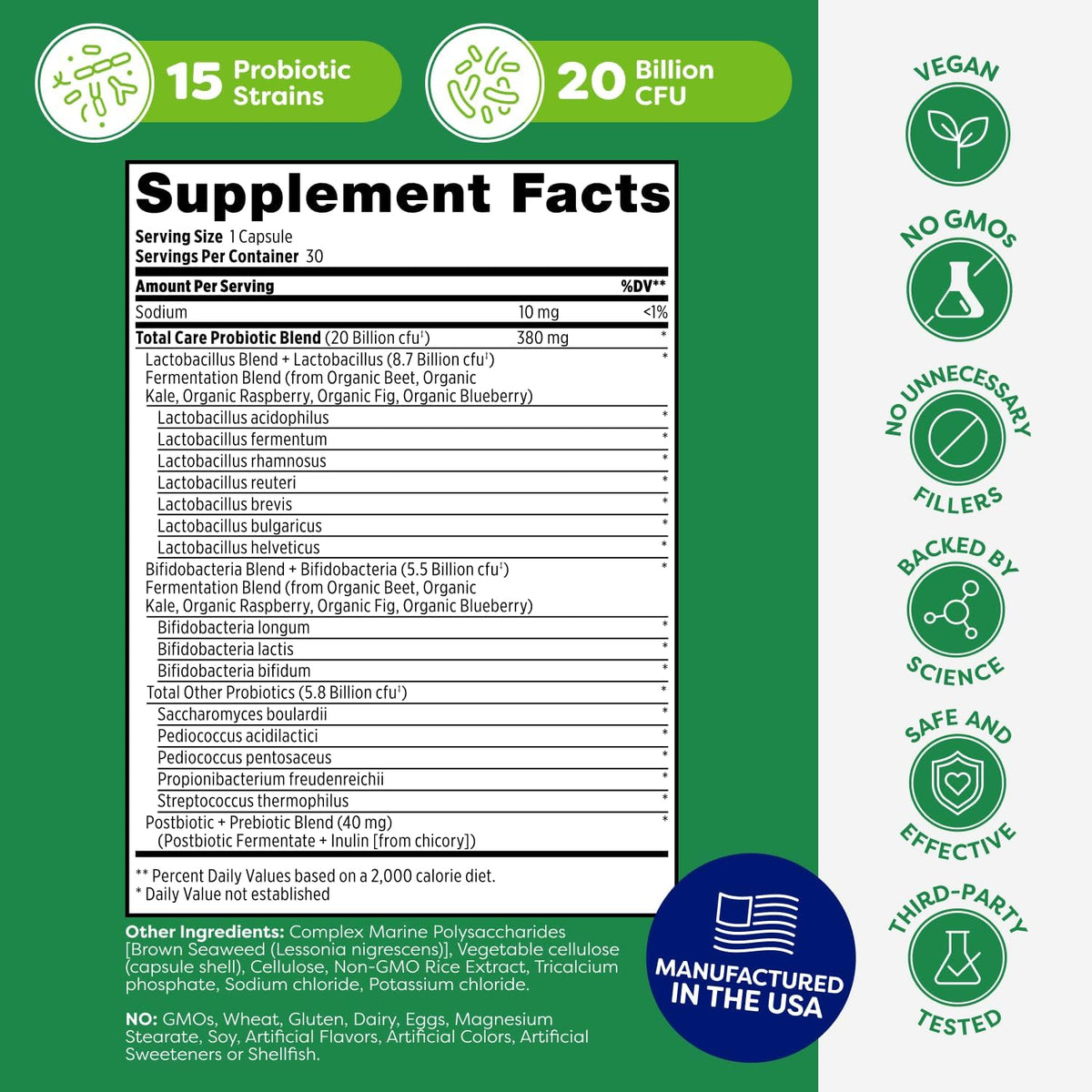 Probulin Total Care Probiotic Supplement - 20 Billion CFU, 30 Capsules - görsel 6