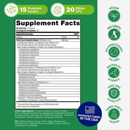 Probulin Total Care Probiotic Supplement - 20 Billion CFU, 30 Capsules