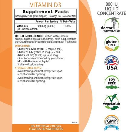 Eniva Health Liquid Vitamin D (D3) - Doctor Formulated for Rapid Absorption (120 ml)