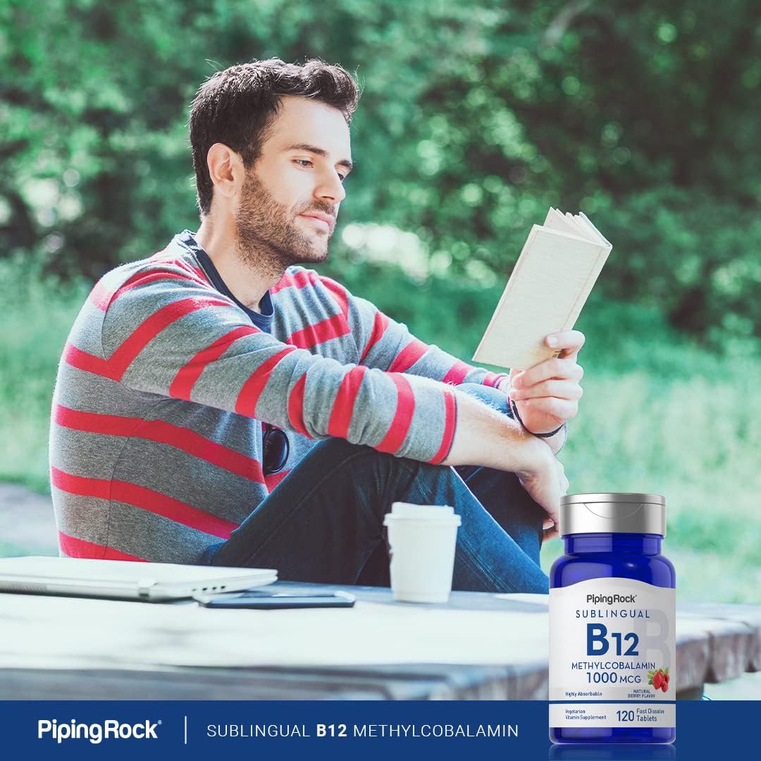 Piping Rock Vitamin B12 1000 mcg Sublingual Tablets - Methylcobalamin, Berry Flavour - 120 Count - görsel 6
