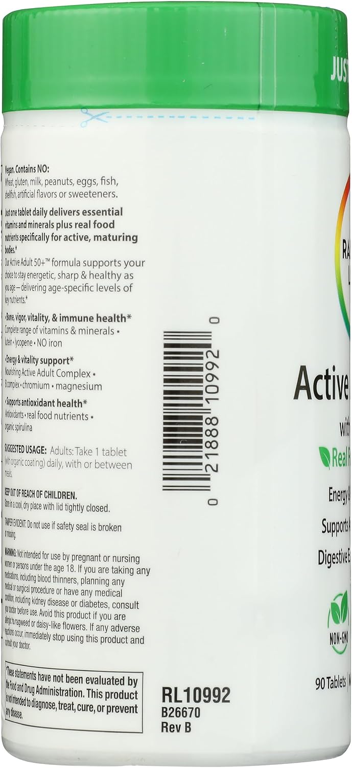 Rainbow Light Adult Multivitamin, Vitamins C & Zinc, B Complex & Choline, Calcium & Vitamin D for Bone Health, Energy & Immune Support, Non-GMO, Vegetarian, 90 Tablets - görsel 4
