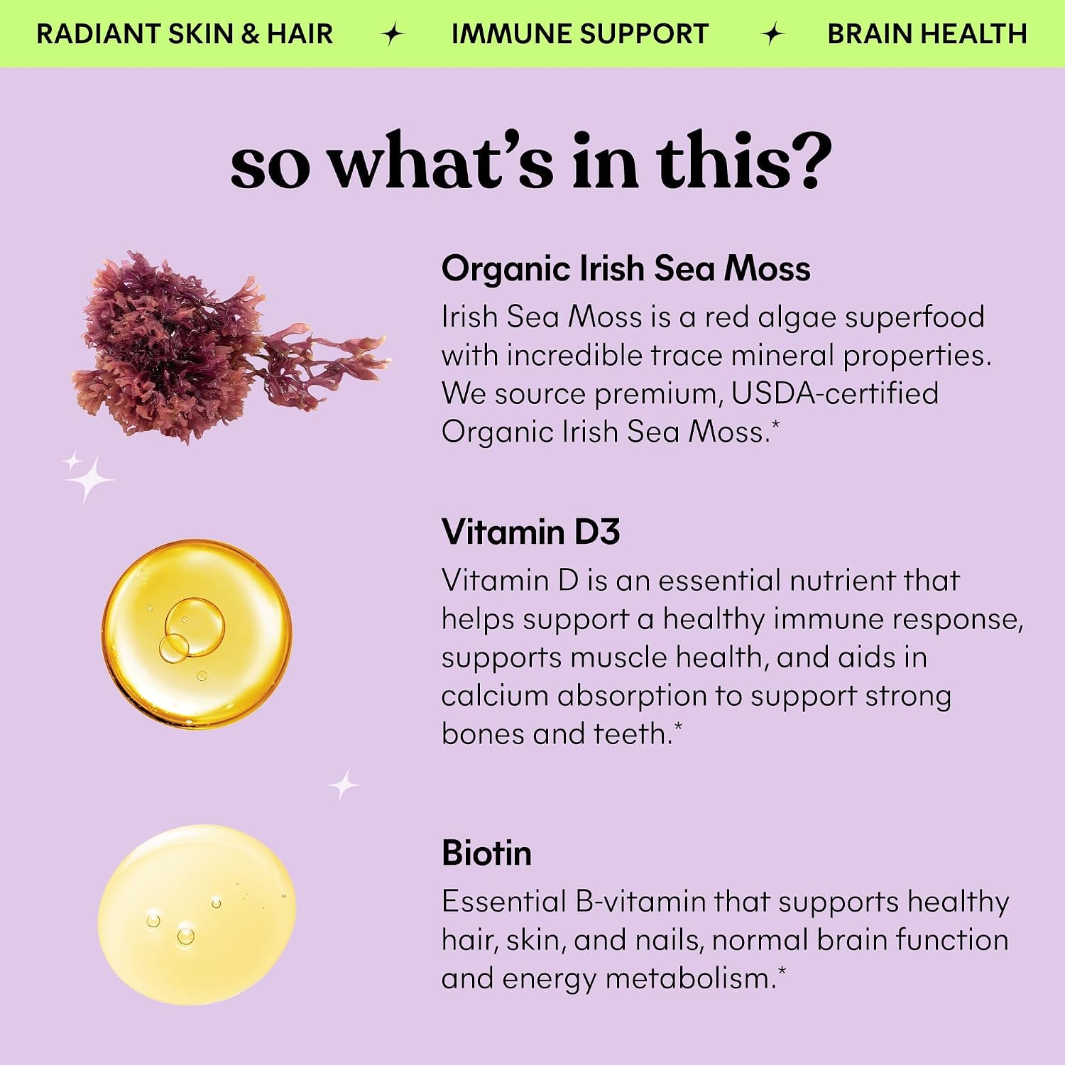 Lemme Irish Sea Moss Organic Liquid Drops with Vitamin D3 & Biotin – For Normal Thyroid Function, Immunity, Hair, Skin & Nails, 30 ml (30-Day Supply) - görsel 4