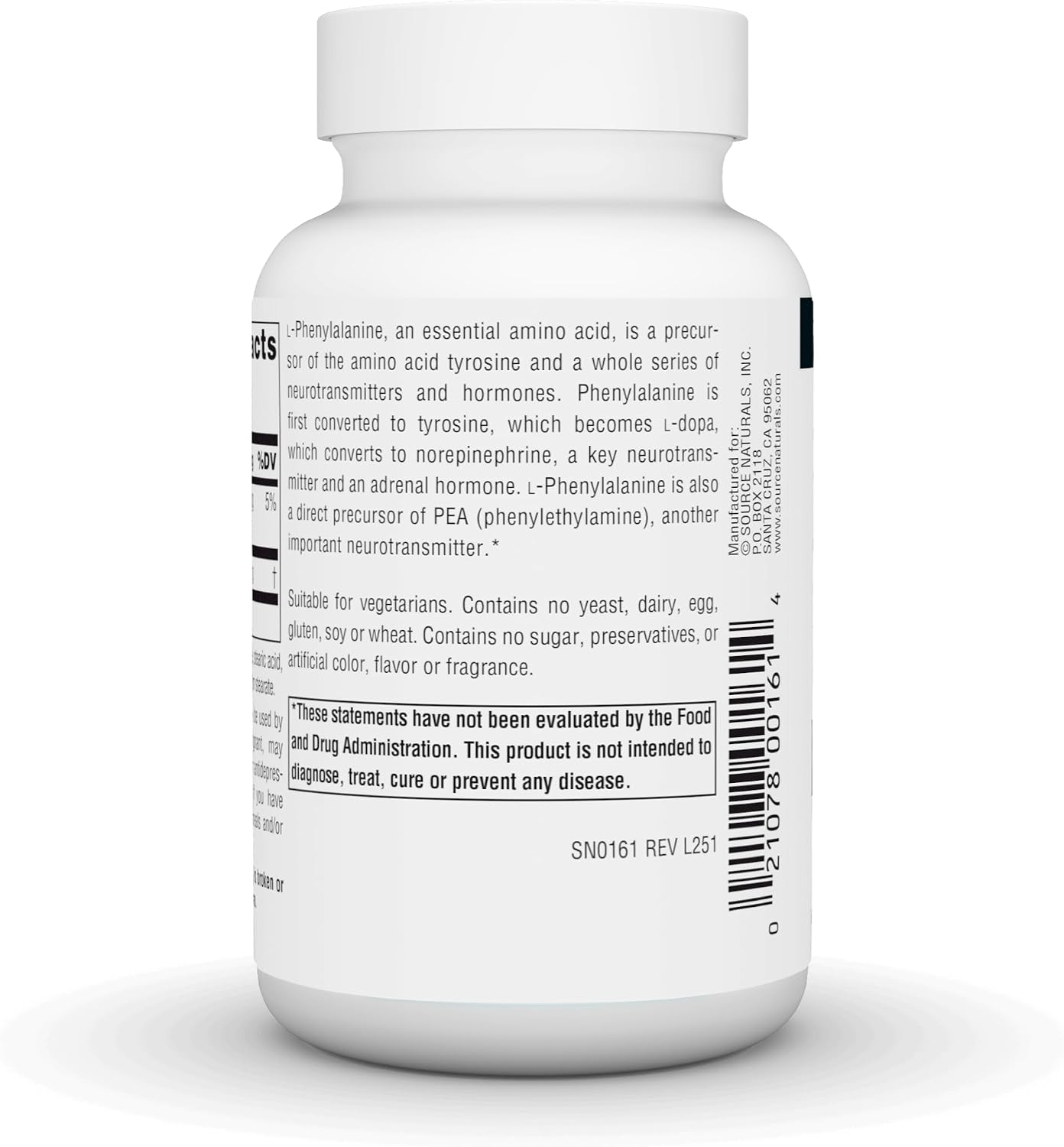 Source Naturals L-Phenylalanine, Free Form Essential Amino Acid - 500mg - 100 Vegan Tablets - görsel 4