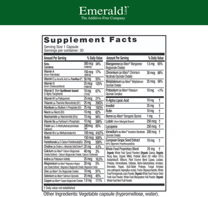 EMERALD LABS Complete 1-Daily Multi - Complete Multivitamin for Men & Women with Vitamin C, Methylated Folate, Whole-Food Blend & More - 30 Vegetable Capsules