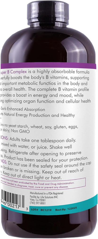 Life Solutions Liquid Super B Complex - 946ml to Naturally Increase Your Body's Energy Levels