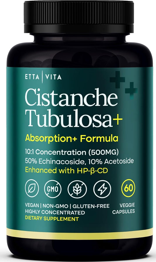 Potent Cistanche Tubulosa Capsules (500 mg) - Stress Response, Mood & Cortisol Support (50% Echinacoside/10% Acetoside) Hormonal Balance for Men and Women