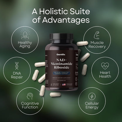 GentRx Third-Party Tested NAD+ & NR Supplement – Nicotinamide Riboside for Cellular Energy and Healthy Ageing, 30-Day Supply