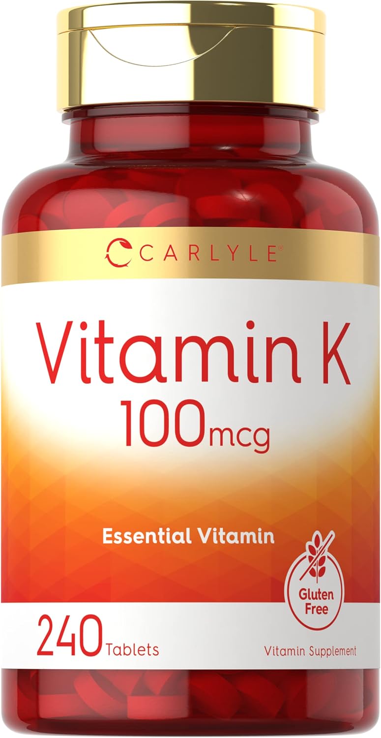 Carlyle Vitamin K 100 mcg, 240 Tablets – Vegetarian, Non-GMO, Gluten-free Supplement - görsel 1