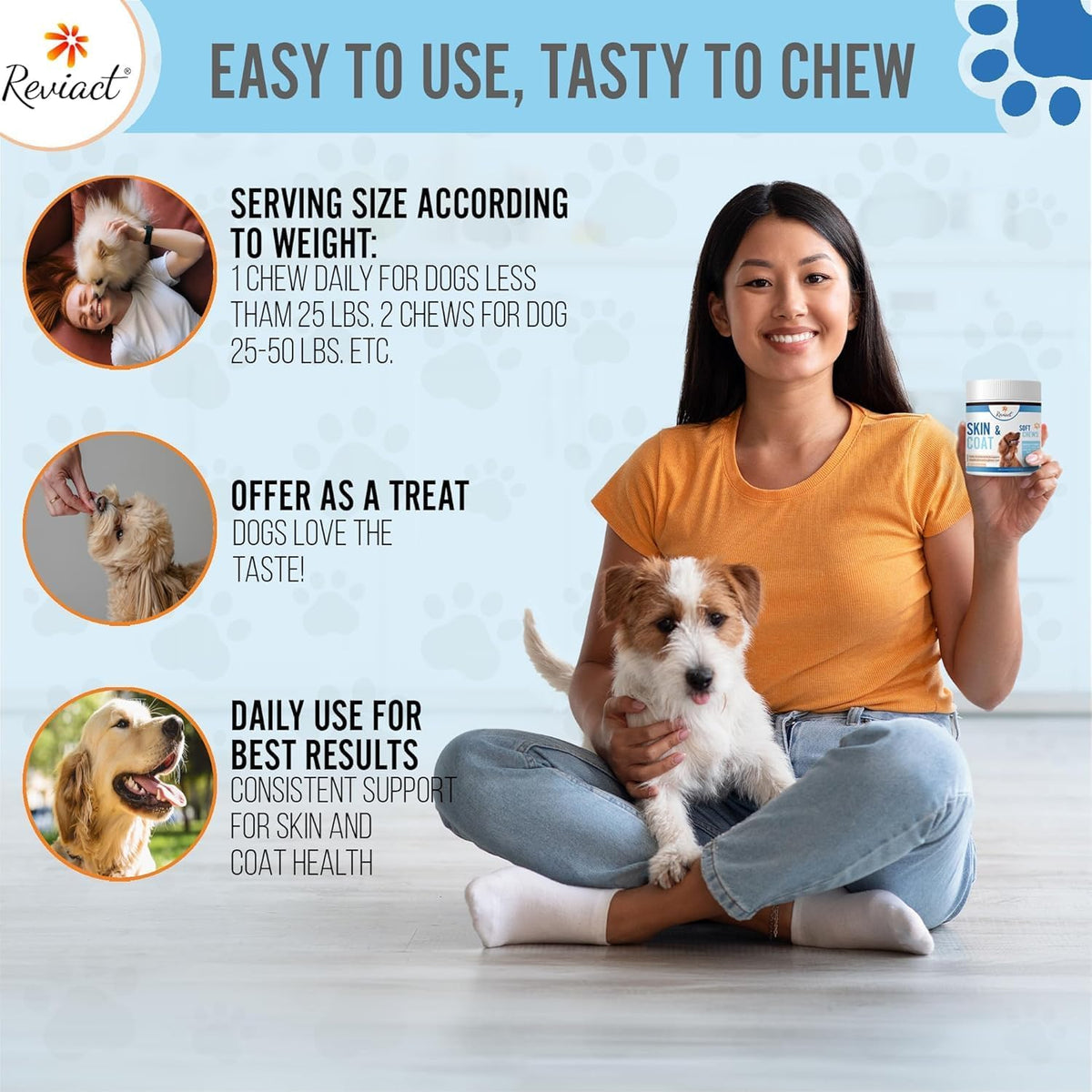 Skin and Coat Supplement for Dogs, Omega-3 Fish Oil Chews for Dogs with DHA EPA Omega-3 and Biotin, Anti-Shedding Treats for Thick and Shiny Coat, 60 Beef Flavoured Canine Soft Chews - görsel 6