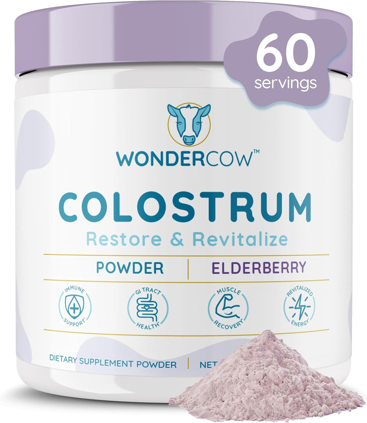 WONDERCOW Colostrum Supplement Powder – Gut Health and Immune Support, Elderberry, 60 Servings - görsel 1