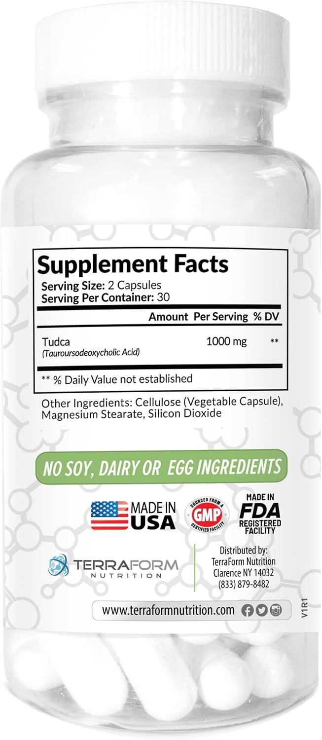 TerraForm Nutrition Max Strength Pure Tudca | 1000mg Per Serving | 60 Capsules - görsel 7