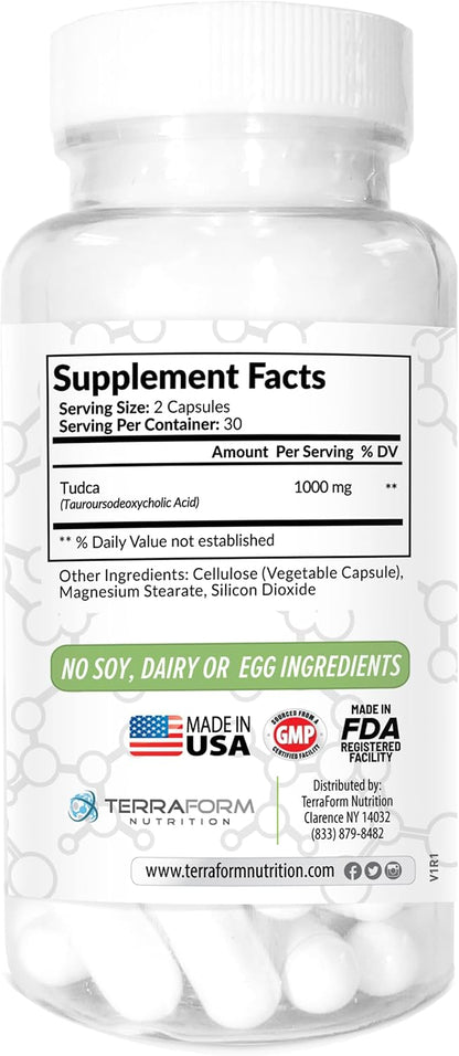 TerraForm Nutrition Max Strength Pure Tudca | 1000mg Per Serving | 60 Capsules