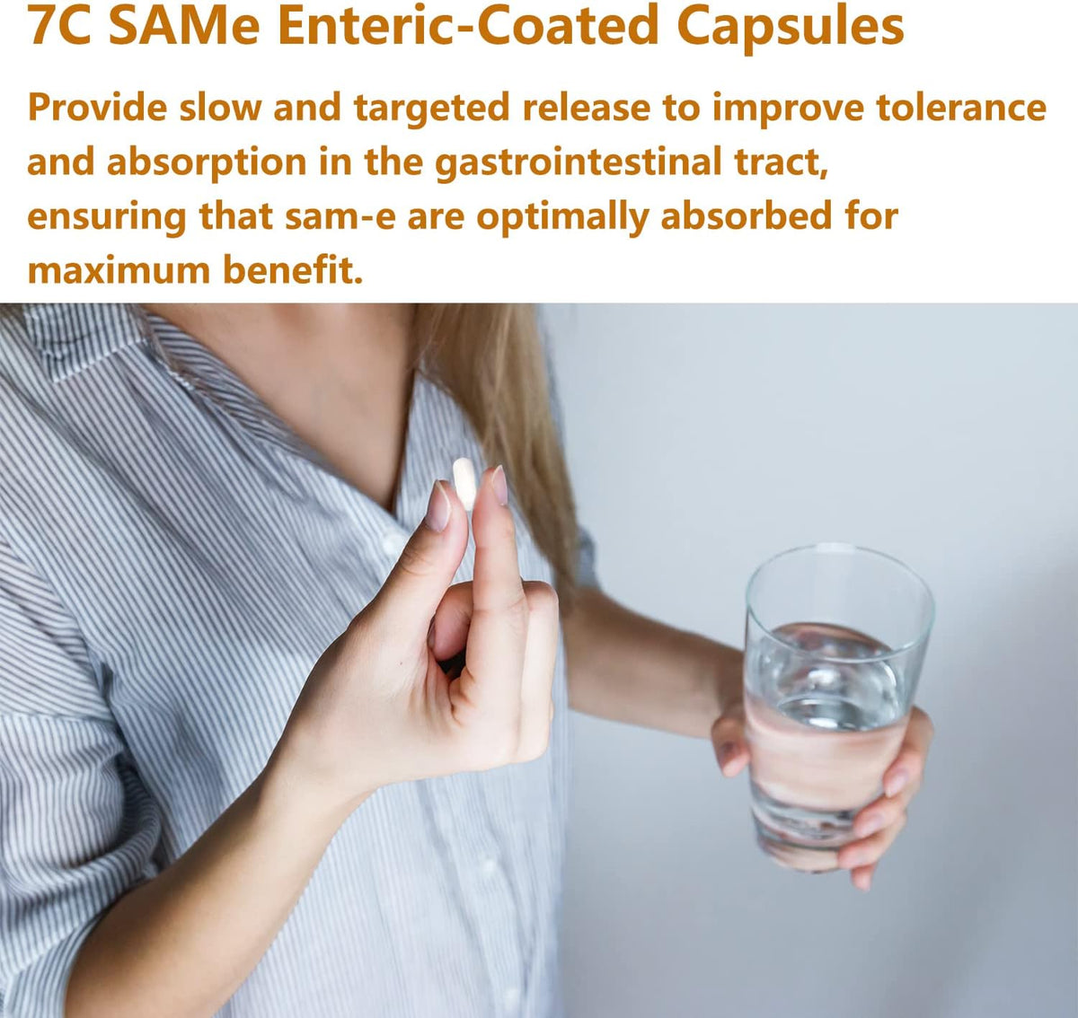 7c SAM-e 400mg Supplement with Vitamin B6, B12 & Folic Acid – Vegan, Non-GMO, Gluten-Free – 60 Enteric Coated Capsules - görsel 6