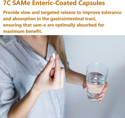 7c SAM-e 400mg Supplement with Vitamin B6, B12 & Folic Acid – Vegan, Non-GMO, Gluten-Free – 60 Enteric Coated Capsules