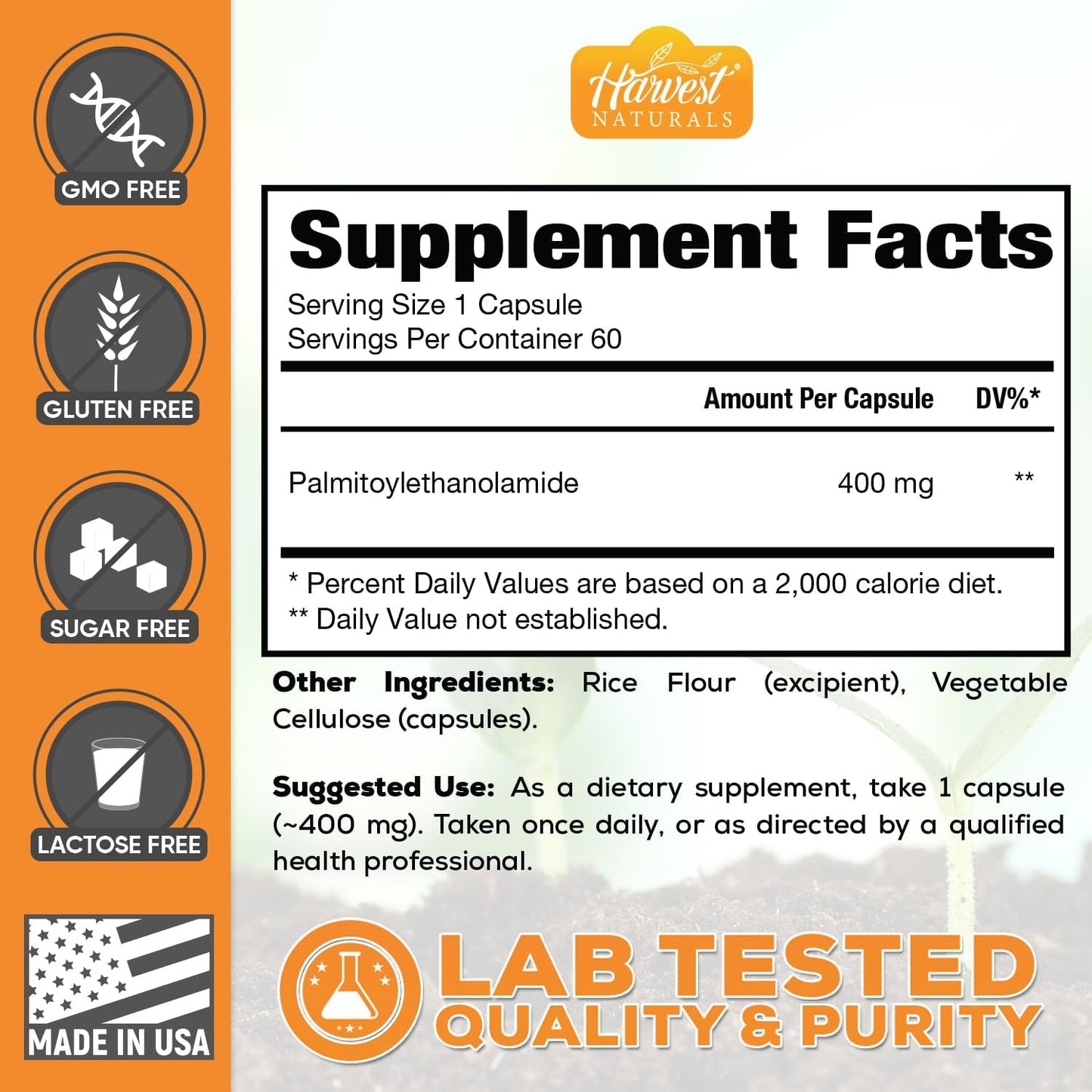 Harvest Naturals Palmitoylethanolamide (PEA) 400mg Capsules - 60 Capsules - görsel 4