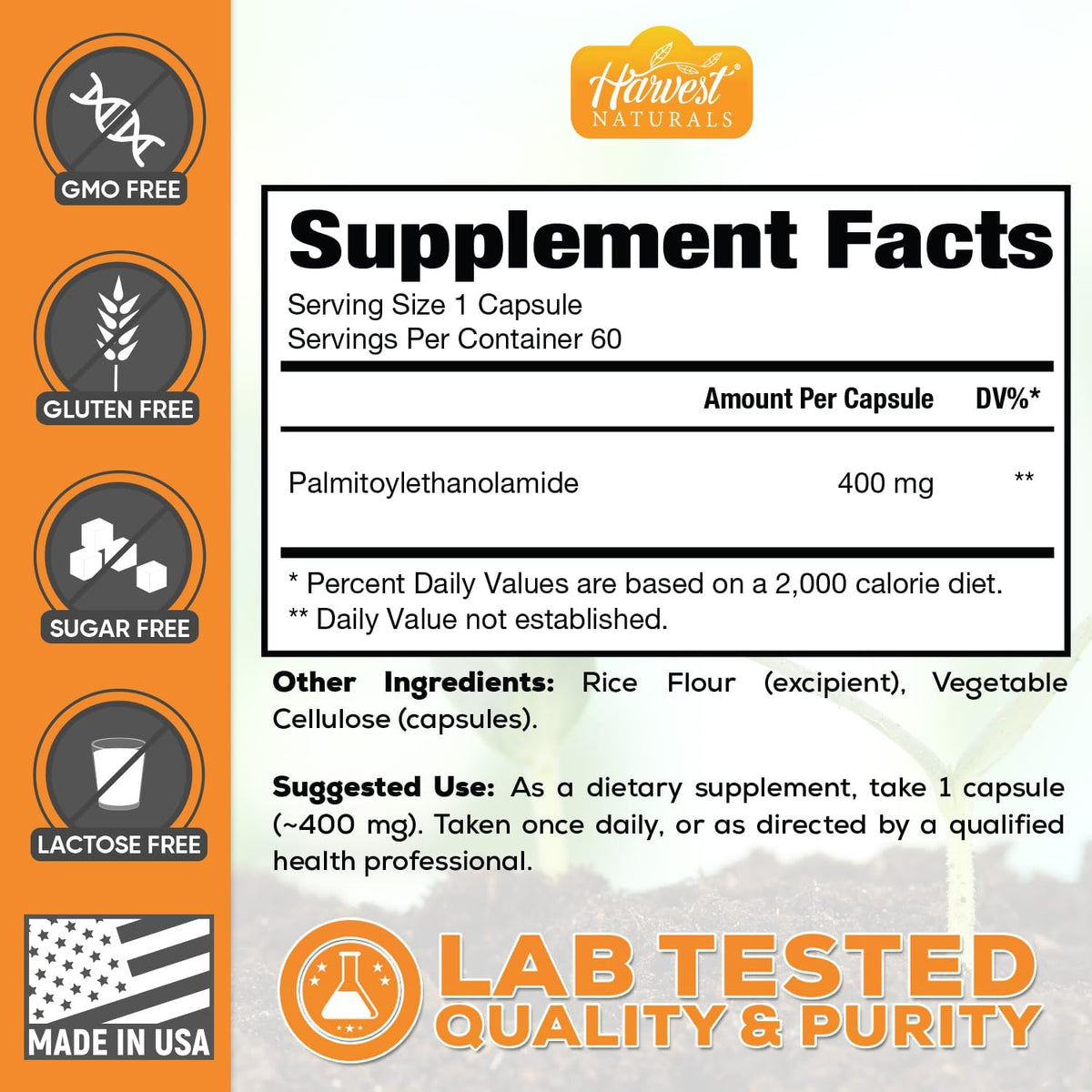 Harvest Naturals Palmitoylethanolamide (PEA) 400mg Capsules - 60 Capsules - görsel 4