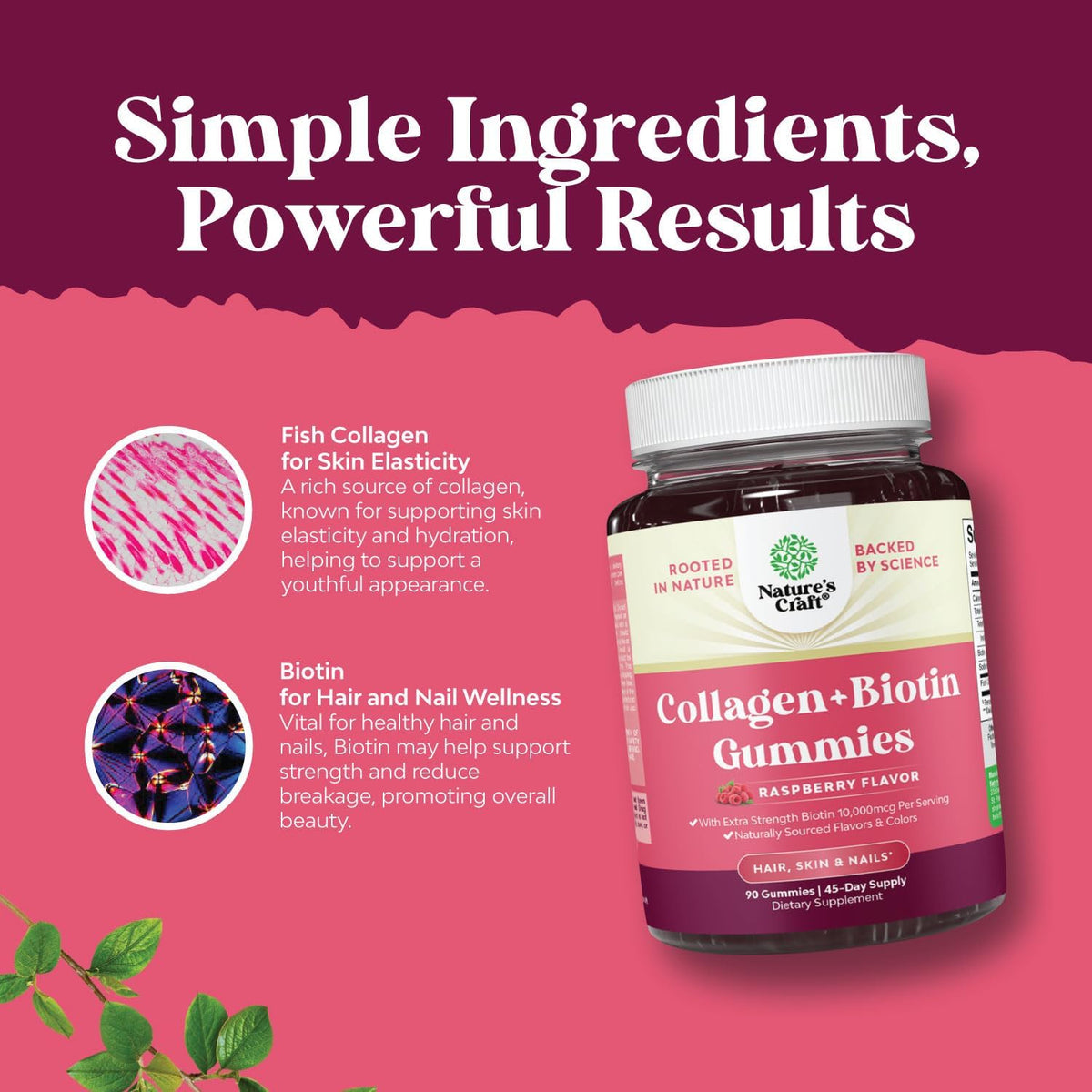 Hair, Skin & Nails Gummies for Women - Extra Strength Biotin & Collagen - Non-GMO Kosher Marine Collagen 10000mcg per serving - 90 Count - görsel 3