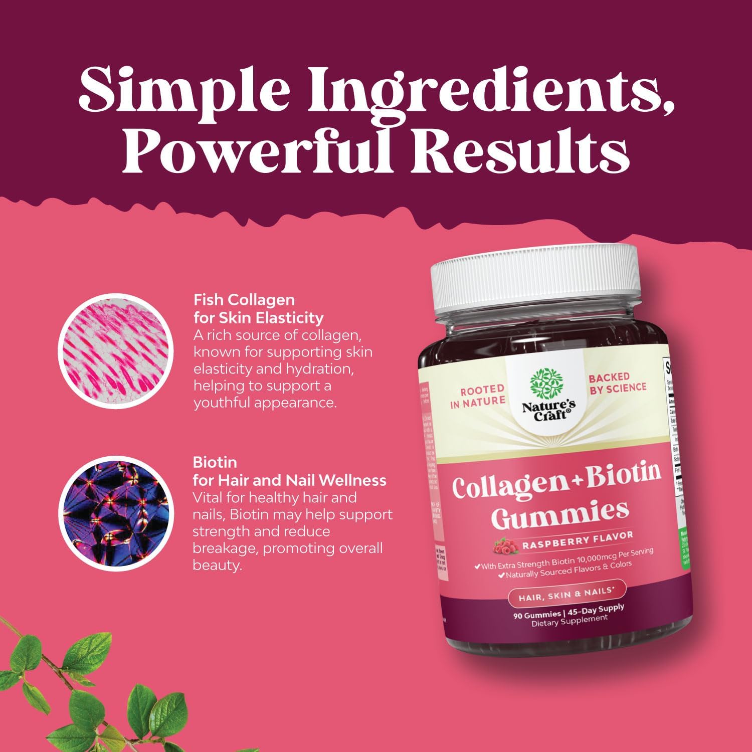 Hair, Skin & Nails Gummies for Women - Extra Strength Biotin & Collagen - Non-GMO Kosher Marine Collagen 10000mcg per serving - 90 Count - görsel 3