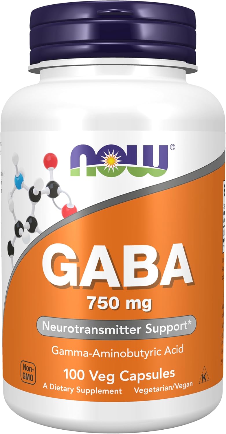 NOW Foods GABA (Gamma-Aminobutyric Acid) 750mg, 100 Vegetable Capsules - görsel 1
