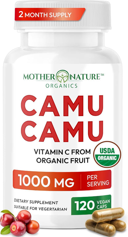 MNO Organic Camu Camu Vitamin C 1000mg, Wholefood Immune Support, 120 Capsules