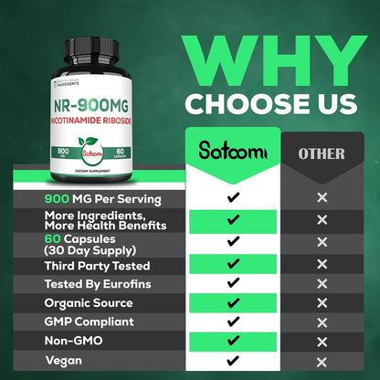 Satoomi NAD Supplement with Liposomal Nicotinamide Riboside – Cellular Energy & Repair, Vitality, Healthy Ageing – 60 Capsules for 30 Days