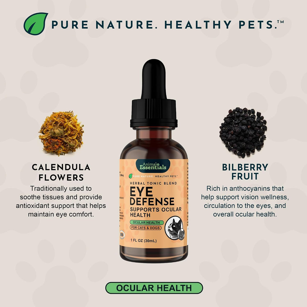 Eye Defence Support for Dogs & Cats, 60 ml - Certified Organic Bilberry & Calendula Herbal Blend, Alcohol-Free - görsel 4
