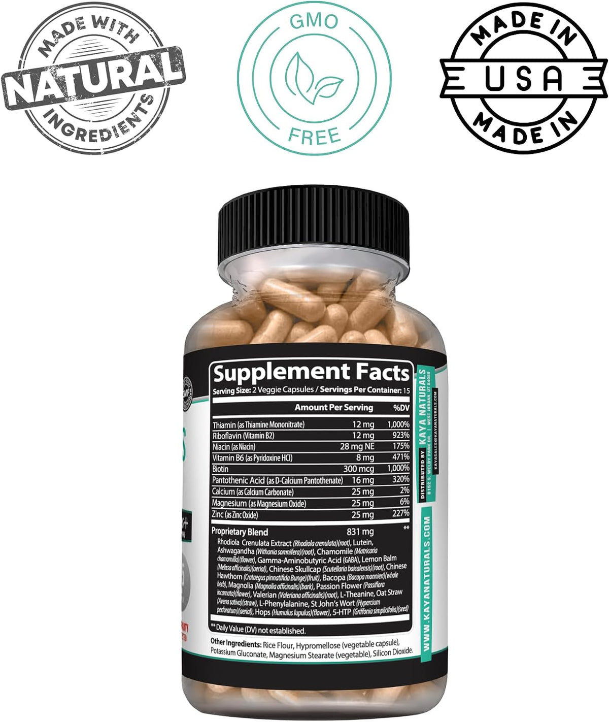 Kaya Naturals – Natural Herbal Stress Relief Support Vitamin Supplement to Relax and Calm the Mind – 30 Capsules - görsel 3
