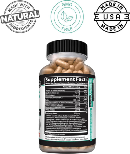 Kaya Naturals – Natural Herbal Stress Relief Support Vitamin Supplement to Relax and Calm the Mind – 30 Capsules