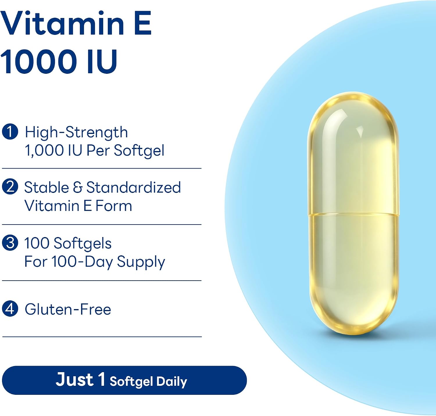 Vitamin World Vitamin E 1000 IU Softgels, 450mg dl-Alpha, 1 Soft gel capsule Daily, Supports Antioxidant Protection and Heart, Immune & Skin Health, Gluten-Free, 100 Servings - görsel 4