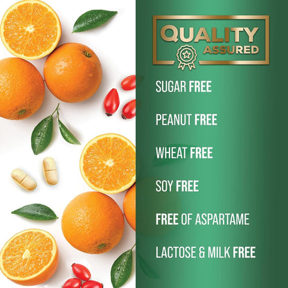 Vitamin C 1000mg Chewable Tablets with Rose Hips – Sugar Free, Orange Flavour – 120 Count