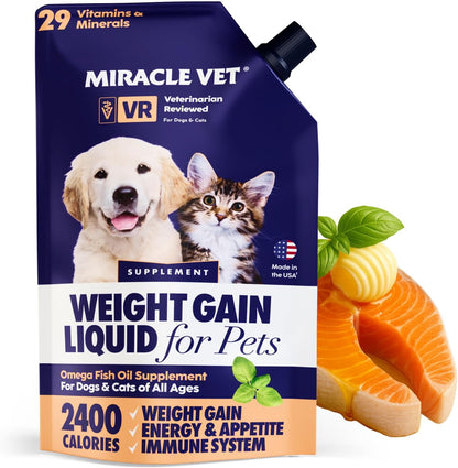 Miracle Vet High-Calorie Weight Gainer for Dogs and Cats - Multivitamin Nutritional Supplement Gel with Omega Fish Oil and Calcium